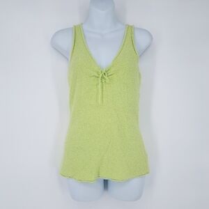 Margaret OLeary Cotton Blend Textured‎ Ruched Neckline Tank Top In Lime